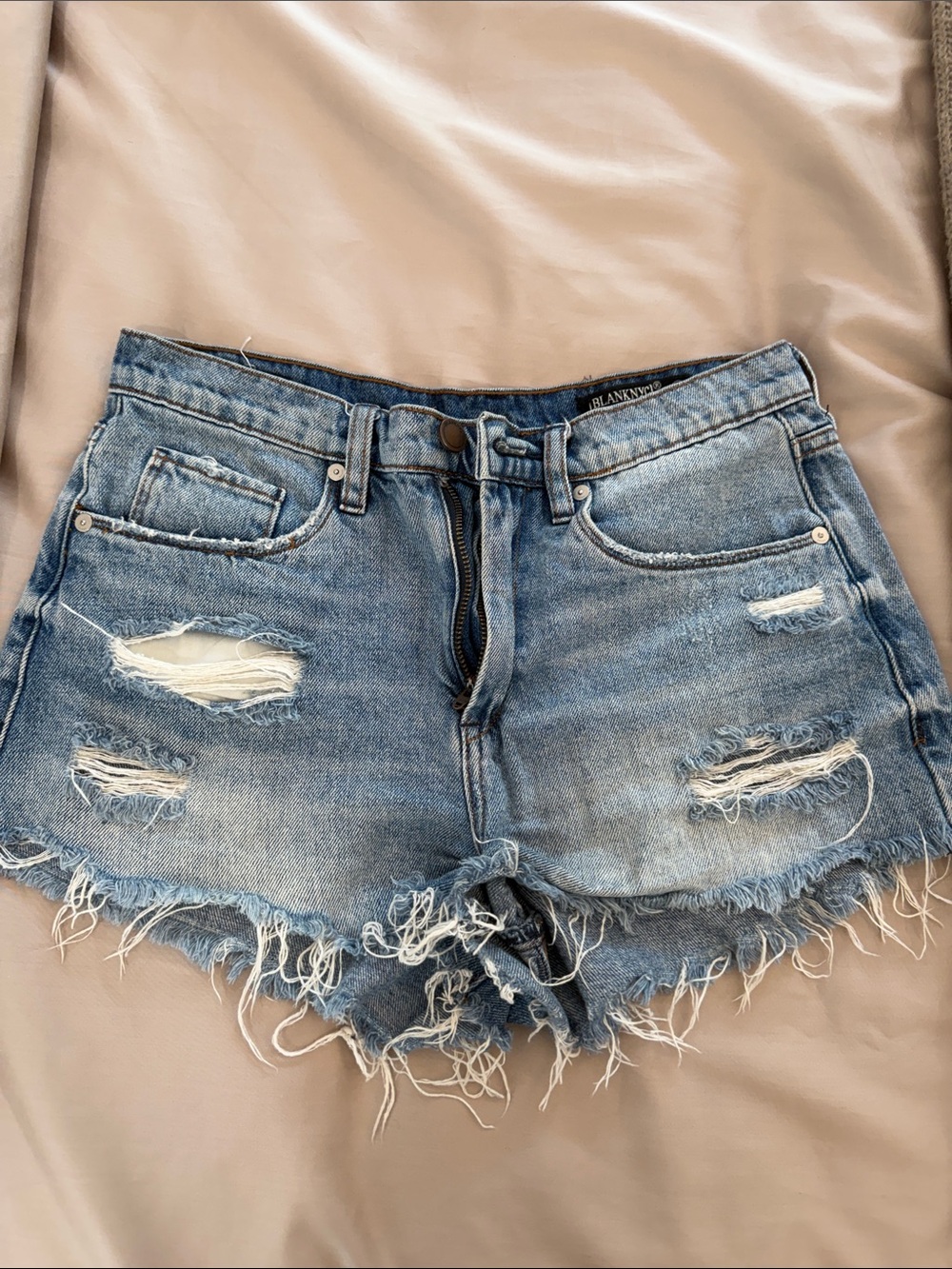 Blank NYC Light Blue Distressed Denim Cutoff Shorts